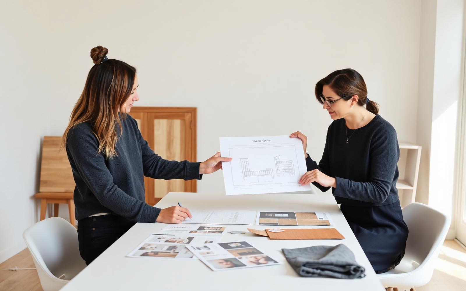 Progettista mostra ai clienti il disegno degli arredi e il budget del progetto