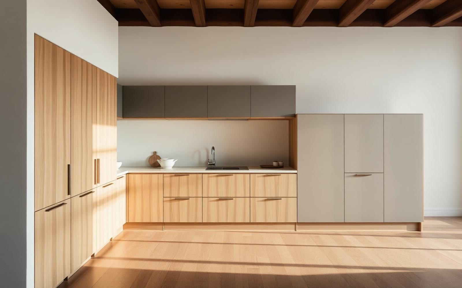 Cucina minimale con ante in rovere su misura in appartamento italiano