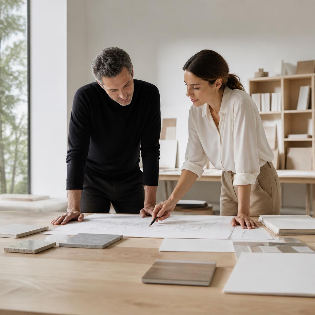Interior designer al lavoro su un progetto d'interni